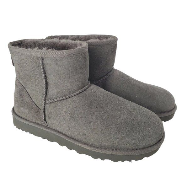 UGG Boots 7 Classic Mini II Genuine Fur Sheepskin Suede Winter Snow Shoes Gray - Picture 14 of 16